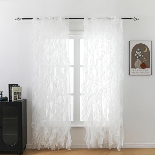Seibeh Tex Cascade Farmhouse Shabby Chic Sheer Voile Vertical Ruffled Waterfall...