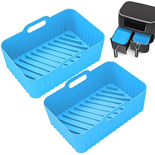 Air Fryer Silicone Pot (2 Packs) for Ninja Foodi Dual DZ201 DZ401, Food Grade Reusable Non Stick Replacement Silicone Air Fryer Liner Basket Bowl Accessories for Ninja 8 QT Air Fryer, Dishwasher Safe