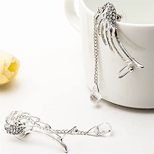 Dainty Angel Wing Ear Cuffs Crawler Climber Studs Earrings For Women Girls Silver Plated Cubic Zircoina Teardrop Tassel Chain Drop Dangle Cartilage Elegant Birthday Wedding Party Christmas Jewelry #TOP4