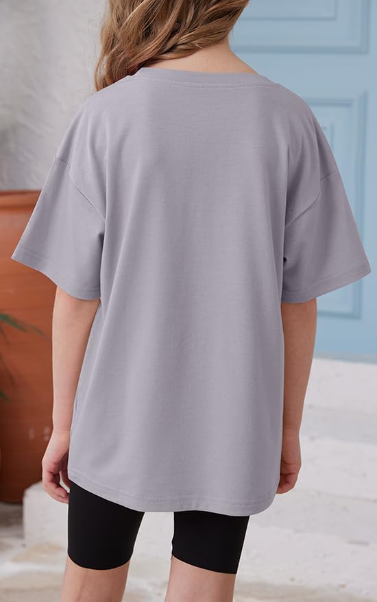 Image of ZDC Girls Short Sleeve T Shirts Kids Summer Oversized Tops Trendy Crewneck Basic Tees 5-14 Years