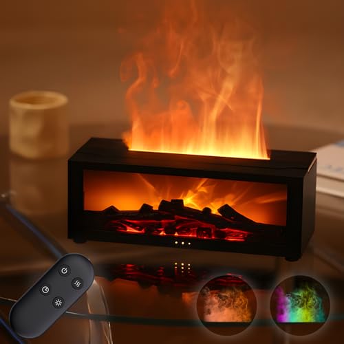 QKTYB Diffuseur Huiles Essentielles Electrique, 7 Flammes De CheminéE ColoréEs Humidificateur D'Air Chambre, ArrêT Sans Eau AromathéRapie Diffuseur Parfum Maison 3 Minuteurs Avec TéLéCommande