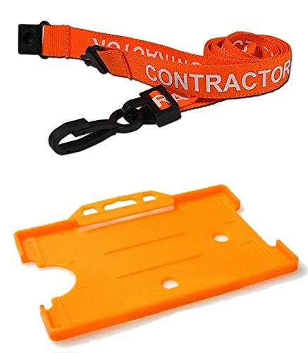 Identity-Plus: Orange Pre-Printed Contractor Lanyard (Plastic J Clip, Safety Breakaway Point) with Orange Landscape Card Holder (5)