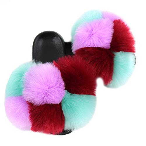 FOLOBE Women Fuzzy Slides Fur Feather Sandals Fur Slips Fur Slippers Fluffy Slides Outdoor House Slides Shoes Fuzzy Slippers Fluffy Sandals slip on fur slippers
