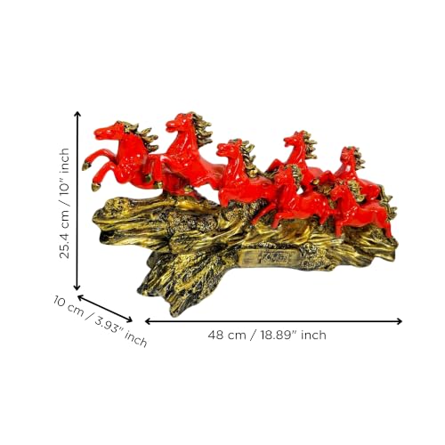 Image of eCraftIndia Golden & Orange Resin 7 Running Victory Horse Statue | Vastu Feng Shui Showpiece for Home Decor Office | Horse Figurine Good Luck Gift for Housewarming Birthday