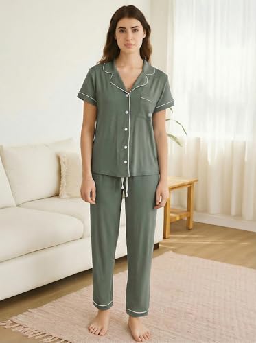Image of BORN Pajamas for Women Set Button Down, 2 Piece Pajama Sets, Soft Womens Pajama Sets