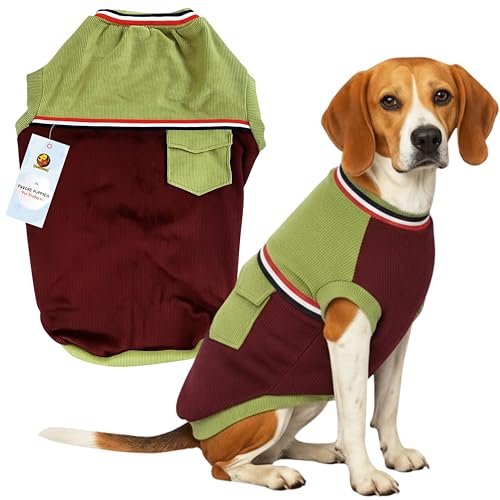 Image of Foodie Puppies Corduroy Line Velvet Pocket T-Shirt Warm Sweater Jacket - (30 inch, Olive & Maroon) for Xtra Large Size Dogs | Soft, Lightweight Pet Apparel | Stylish, Comfortable, Durable, Stretchable