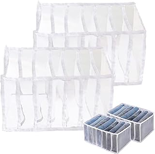 Drawer Organisers for Jeans-2 Pack Bedroom Wardrobe Organisers with Dividers-Large 7Grids Closet Cabinet Organizer Underwear Storage Boxes for Pants Trousers T-shirts Clothes Hats Leggings,White