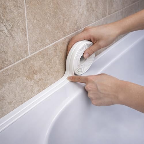Caulk Tape - Waterproof Self-Adhesive Caulking Tape 1.5' x 10.5Ft for Toilet Sealer, Around Toilet Base, Kitchen, Bathroom, Sink, Shower, Bathtub Edge Protector, PVC Caulk Strip