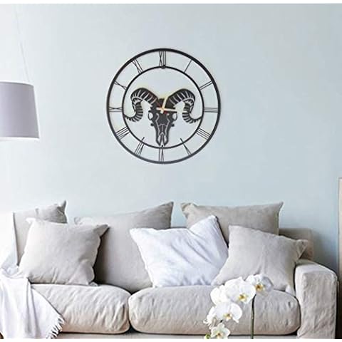 BAUPOR Ram Aries Themed Unique Design Metal Wall Clock - Metal Wall Art Works - Metal Wall Decor Home Office Decoration Modern Industrial Silent Movement (61x61cm / 24" W x 24" H) Cover