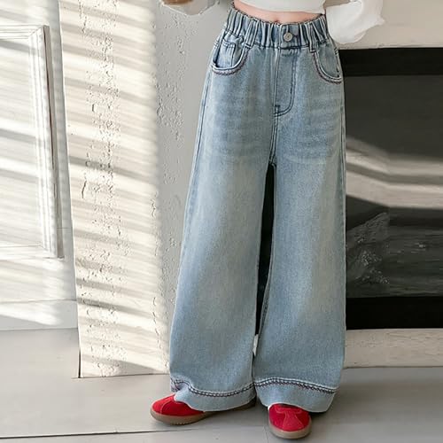 Girls Baggy Wide Leg Jeans Straight Versatile High Elastic Waist Denim Pants Casual Washed Loose Palazzo Trousers2