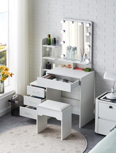 TUKAILAi - Tocador con un espejo, taburete y luces para maquillaje con cajones para el dormitorio