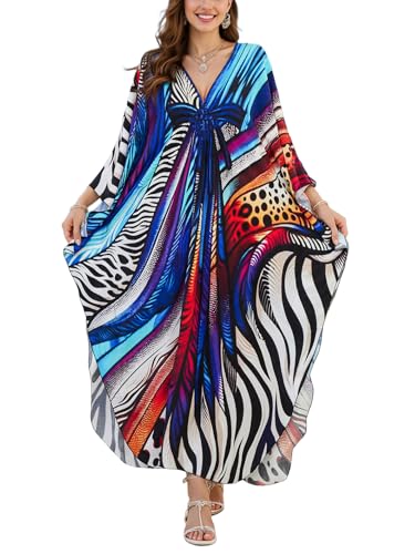 Image of IMAGEKOPE Women's Plus Size Animal Print V-Neck Batwing Kaftan Beach Dress Bathing Suit Cover-Up Loungewear