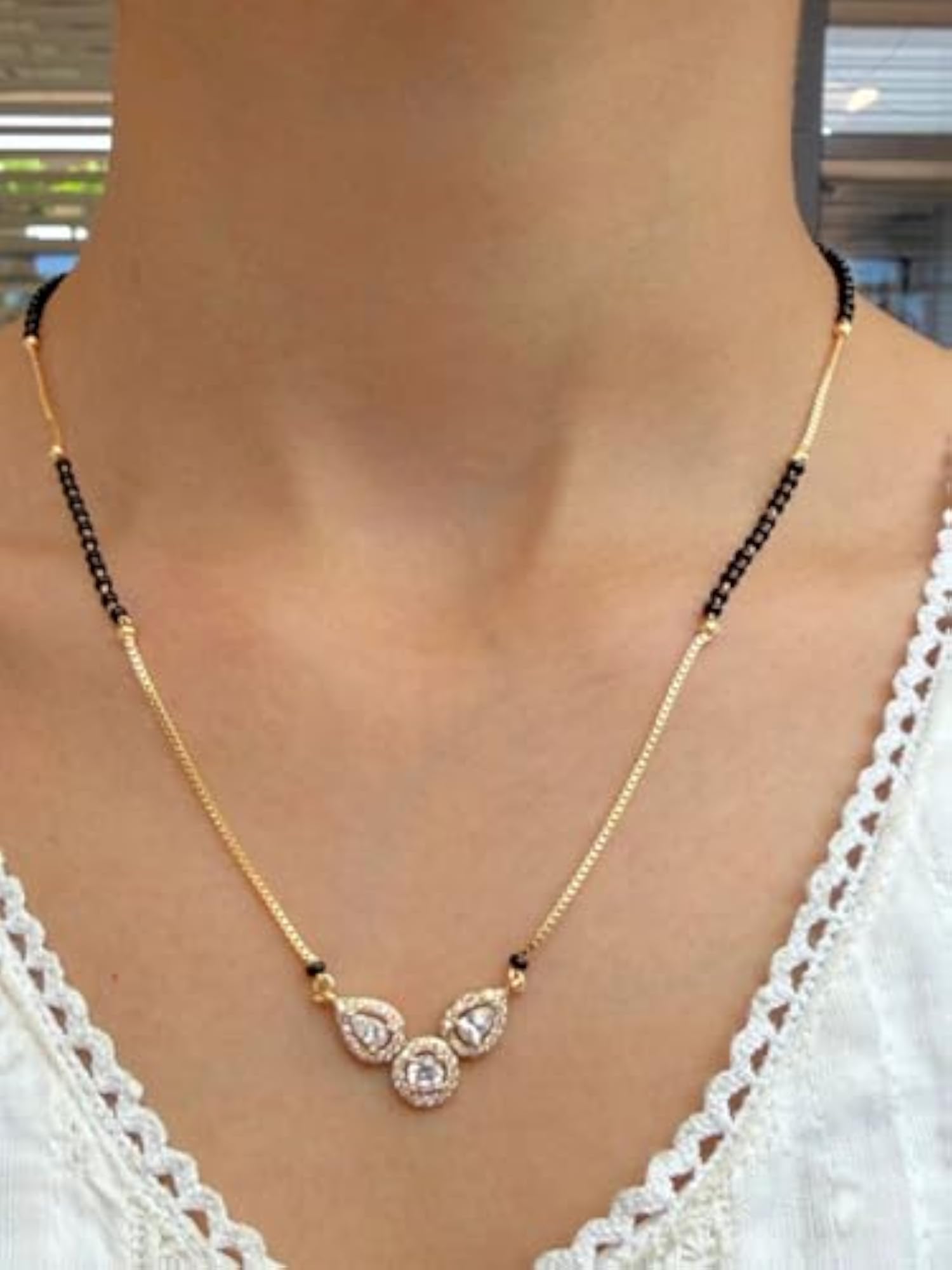 Women's Mia Plated Artificial Stones & Beads Mangalsutra 2.0, Modern Charm