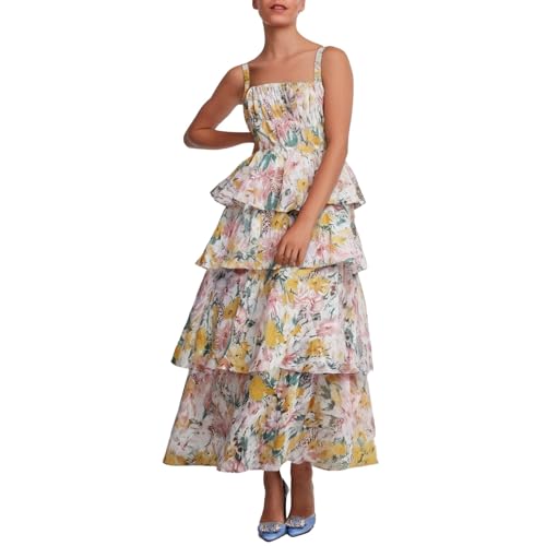 Robe fleurie mi-longue sans manches pour un mariage estival ou une soirée chic