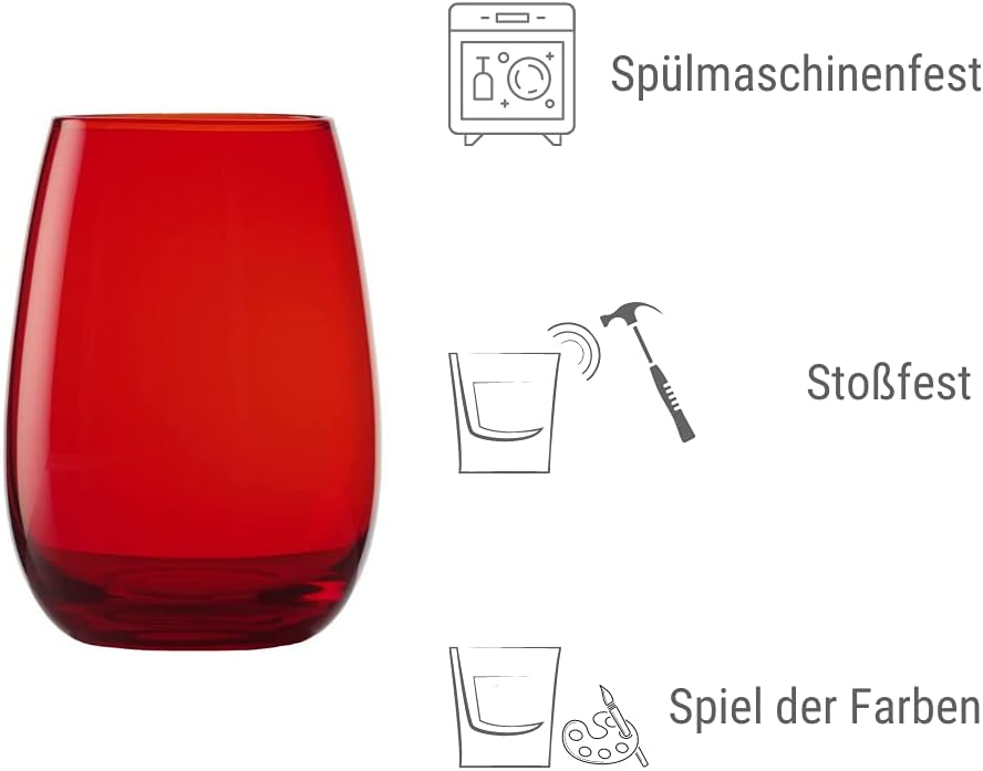 Stölzle Lausitz Elements Glasses, 40 ml, Red, Set of 6, Dishwasher Safe, Coloured Glasses, Ideal Gift