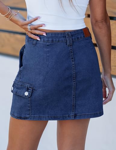 luvamia Jean Skirts for Women Denim Trendy High Waisted Mini Cargo Pockets Stretchy Short Skirt Country Concert Outfits3