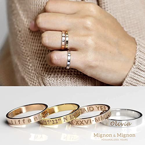 MignonandMignon Personalized Name Ring for Women, Custom Roman Numeral Initials Band, Engraved Gifts for Couples, Friendship or Promise Ring -R44