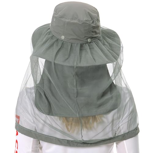 Image of BASSDASH UPF 50+ Mosquito Sun Hat with Hidden Head Net and Neck Flap for Men Women Outdoor Fishing Hiking Camping