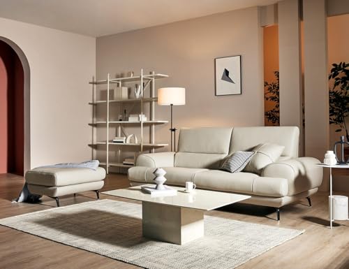 Image of Fabrique Wistorogic Leatherette 3 Seater Sofa Set with Puffy Moden Design White | Stylish Home Office & Living Room Furniture | Lightweight Design with Durable Stainless Steel Legs