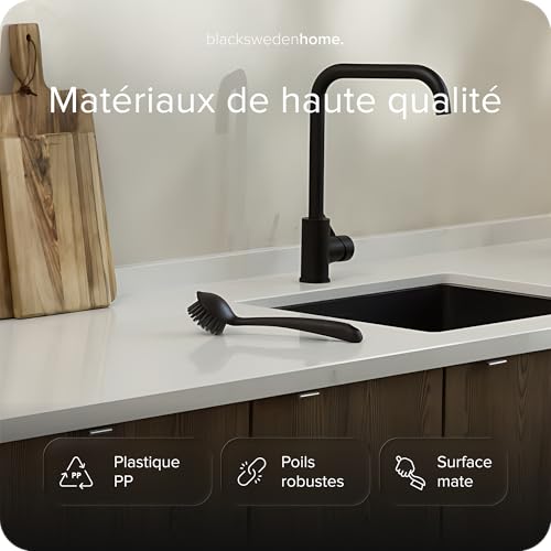 Black Sweden Home Brosse Vaisselle Antibactérie - Set de 2 - Brosse Vaisselle Cuisine à Dureté Forte pour Salissures Lourdes - Compatible Lave-Vaisselle - Longue Durée - Hygienique - Noire – vue 2