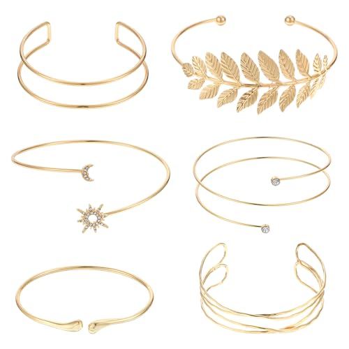 Cobee 6 Stück Oberarmreif Gold Einstellbar Armreif Gold 8cm Handgelenk Spiralarmband Offenes Armreif Oberarm Minimalistische Dünne Oberarmmanschette Modischer Coil Armband Geschenk für Mädchen
