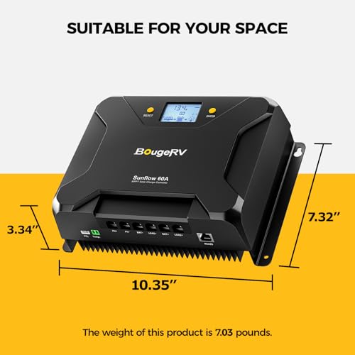 Image of BougeRV Sunflow MPPT Solar Charge Controller 60A, w / Low-Temp Cut-Off, APP Control, Backlit LCD, 60 Amp Solar Panel Regulator 12V /24V for LiFePO4, SLD, Gel, FLD, AGM Battery, RV, Marine, Upgraded