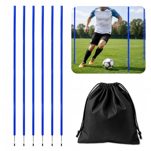 CTYYPYUYU 6 Pack Soccer Agility Poles 5 FT Adjustable Speed and Agility Training Equipment with Steel Ground Nails Outdoors (Blue)