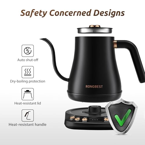 RONGBEST Electric Gooseneck Kettle 1L – Six Presets & 1200W Heating — view 6