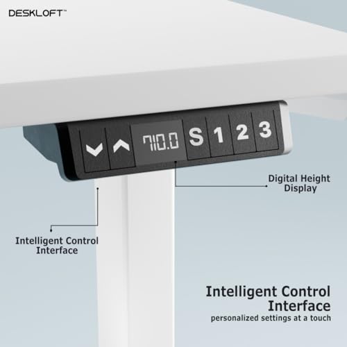 Image of Height Adjustable Electric Desk Table | Motorized Sit Stand Workstation with Walnut Wood Grain Desktop | Ergonomic Computer Table for Home Office (White Frame & White Top, 1200 x 600 mm)