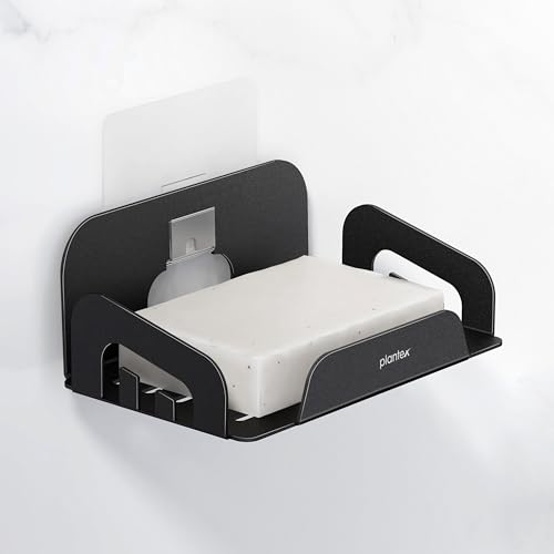 Image of Plantex Self Adhesive Soap Dish for Bathroom /Stainless Steel Soap Holder for Washbasin /Soap Stand Without Drill /Bathroom Accessories - Black