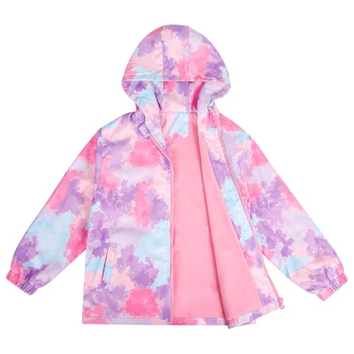 LACOFIA Girl's Waterproof Jacket with Fleece Lined Kid's Windbreaker School Hooded Coat Children Outdoor Raincoat for Autumn/Early Winter Multicolor 5-6 Years