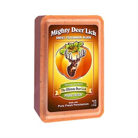 Mighty Deer Lick Attractant Block, 4 LB - Made with Pure Sweet Persimmon, Deer Can't Resist, Balanced Nutrition Cover