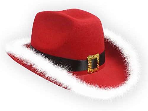 Christmas Cowboy Feather Hat Red Cowgirl Hat for Halloween Felt Red Cowgirl Dress Hat Role Play Novelty Cowboy Hat