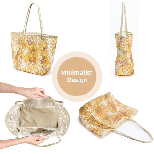 Image of KALIDI Beach Nylon Mesh Tote Bag, Casual Tote Bag Hobo Women Foldable MAX 23L Shoulder Bag For Beach Picnic Vacation