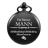 TREEWETO Orologio da tasca inciso per uomini marito a mio marito Orologi da tasca per marito per il compleanno di San Valentino matrimonio, nero 2, Classico