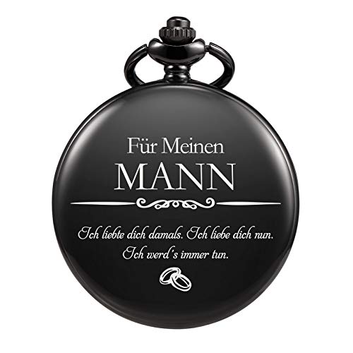 TREEWETO Gravierte Taschenuhr für Männer Ehemann Zu Meinem Ehemann Taschenuhren für Ehemann zum Geburtstag Valentinstag Hochzeit Schwarz