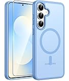 FNTCASE for Samsung Galaxy S25 FE Case: Magnetic Translucent Matte Military Grade Drop Proof Protection Cell Phone Cover - Slim Rugged Durable Shockproof Protective S25Fe Cases (Light Blue-6.7 inch)