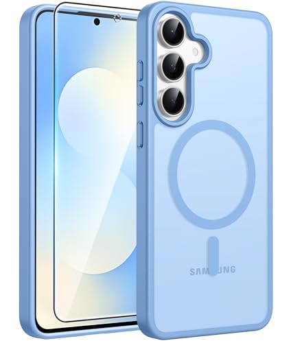 Image of FNTCASE for Samsung Galaxy S25 FE Case: Magnetic Translucent Matte Military Grade Drop Proof Protection Cell Phone Cover - Slim Rugged Durable Shockproof Protective S25Fe Cases (Light Blue-6.7 inch)