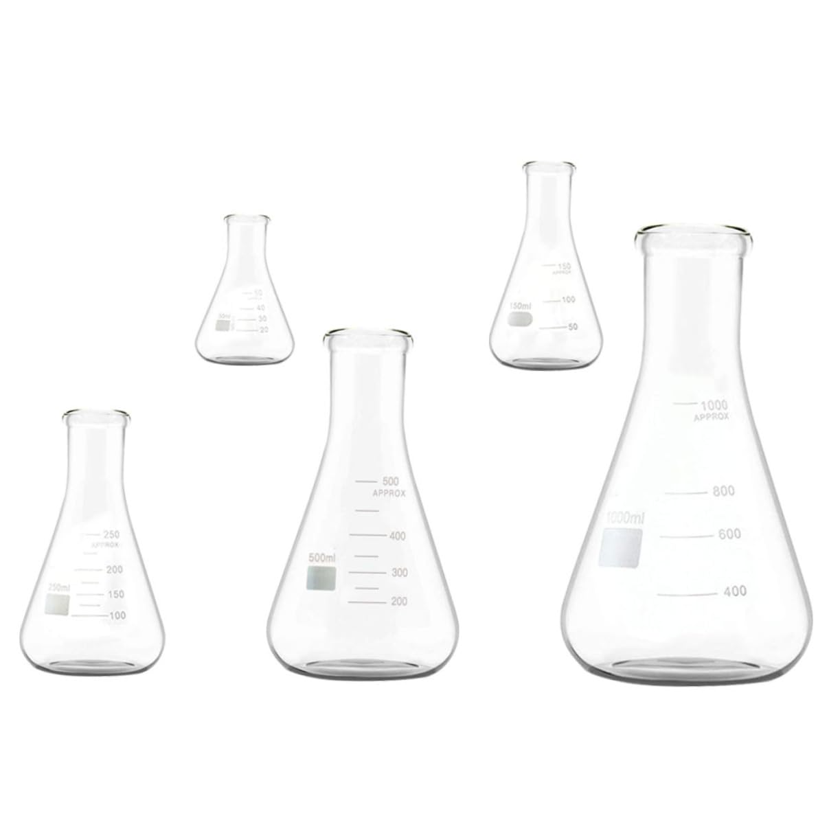5pcs Borosilicate Glass Flasks Erlenmeyer Narrow Mouth for Experiment Classroom