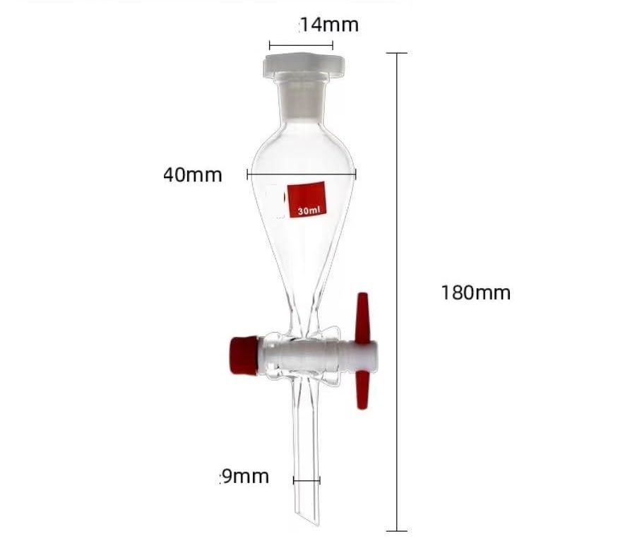 30ml-1000ml Lab Glass Pear-Shaped Separatory Funnel for Essential Oil and Separation(30ml(PTEE))