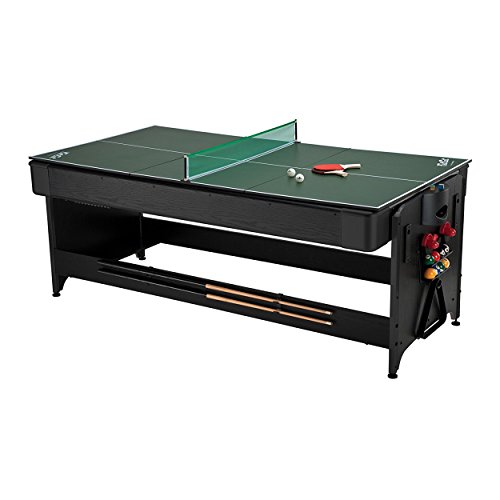 Fat Cat Original 3-in-1 Green 7' Pockey Multi-Game Table - Air Hockey, Billiards and Table Tennis - Tan