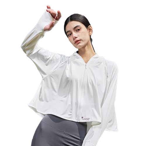 Muzboo Women's Zip Sun Protection Hoodie Jacket UPF 50+ Cycling Fishing Jacket White