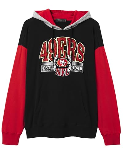 Junk Food NFL Mens San Francisco 49ers Tri Color Block Hoodie Sweatshirt - Signature Series Midnight/Licorice/Heather Grey Large