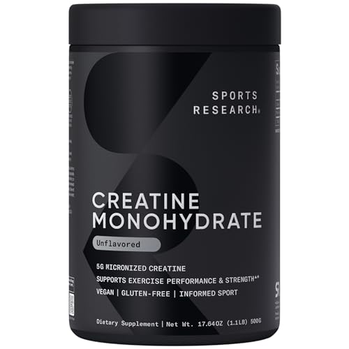 Sports Research Creatine Monohydrate - Gain Lean Muscle, Improve Performance and Strength and Support Workout Recovery* - 5 g Micronized Creatine - 17.46 oz