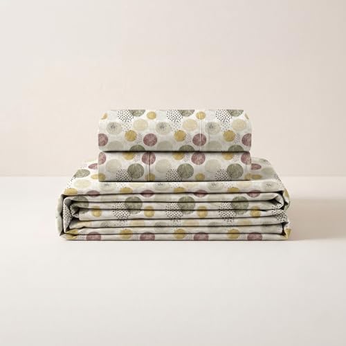 Image of LANE LINEN Symphony | 100% Cotton Sheet Set | Soft & Breathable Fabric | 3 Piece (1 Bedsheet + 2 Pillow Covers) | Super King Bed Sheet Set - Geometric Circle Pattern