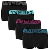 INNERSY Mens Trunks Low Rise Cotton Stretch Underwear with Pouch 4 Pack(Medium, Black with colorful waistband)