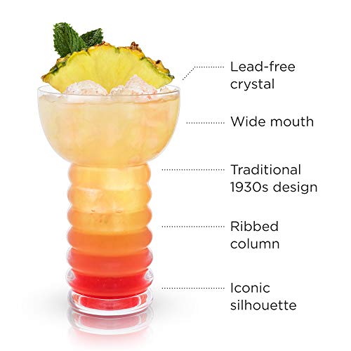 Viski Pacific Crystal Pearl Diver Glasses Set Of 2 - Premium Crystal Clear Glass, Stylish Tiki Cocktail Glasses, Cocktail Glass Gift Set - 12 Oz #TOP2