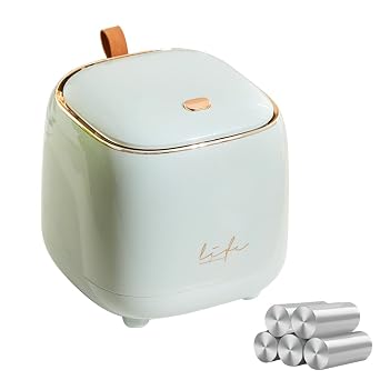 Mini Countertop Trash Can with 5 Rolls of Trash Bags, Waste Can with Press Type Lid, 0.5 Gallon/1.5 Liter Wastebasket Trash Can Dispenser, Mini Bin for Bathroom Vanity,Coffee Table Light Green