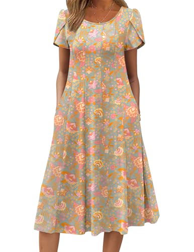 Image of ZEAGOO Womens Casual Dresses for Summer Short Sleeve Flare Midi Dress Loose Flowy Beach Sundress