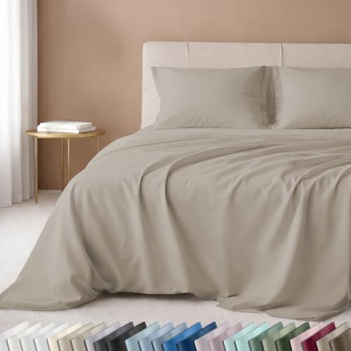 Image of California Design Den Full Size Bed Sheets Set - Luxury 600 Thread Count Sateen, Natural 100% Cotton Sheets, Fully Elasticized Deep Pockets, Crisp, Durable Bed Set - Soft Linen